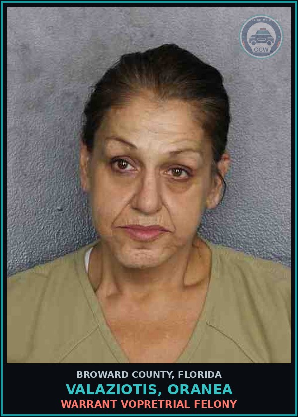 Booking mugshot of VALAZIOTIS, ORANEA in Broward County