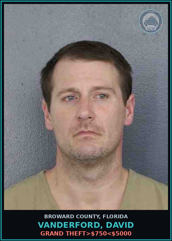 Booking mugshot of VANDERFORD, DAVID in Broward County