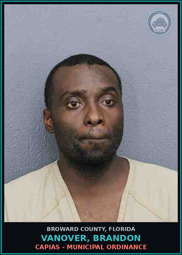 Booking mugshot of VANOVER, BRANDON in Broward County