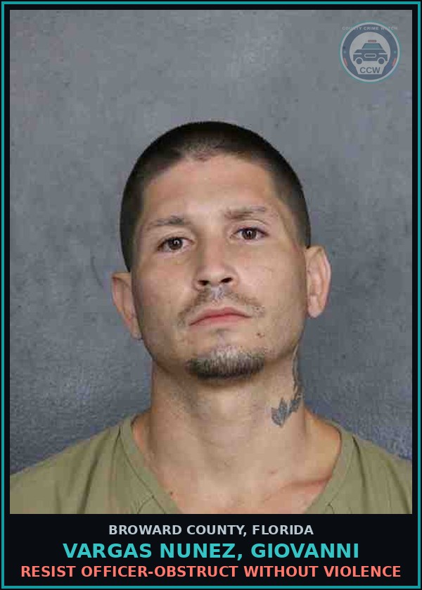 Booking mugshot of VARGAS NUNEZ, GIOVANNI in Broward County