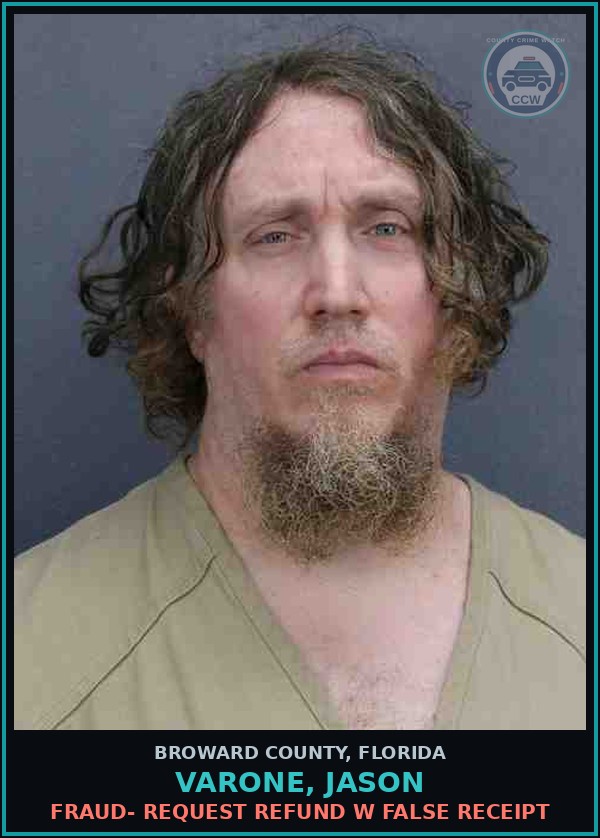 Booking mugshot of VARONE, JASON in Broward County