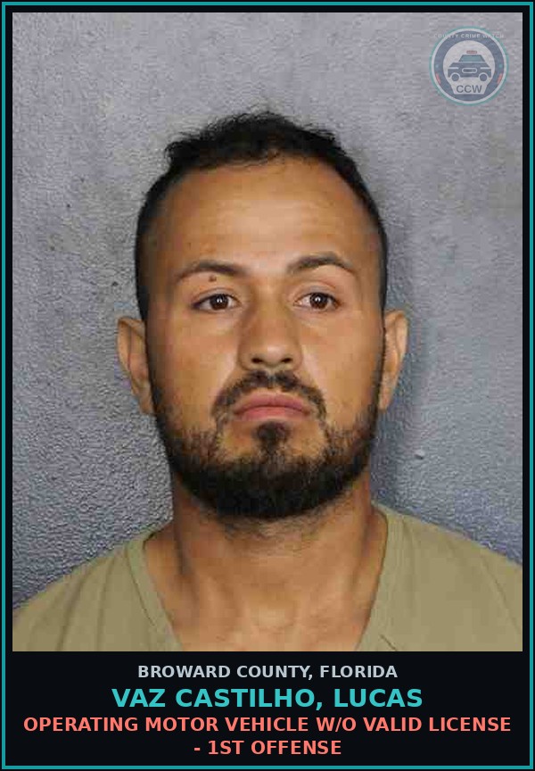 Booking mugshot of VAZ CASTILHO, LUCAS in Broward County