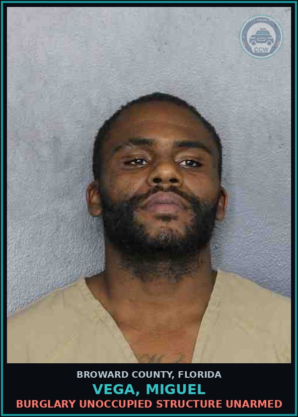 Booking mugshot of VEGA, MIGUEL in Broward County