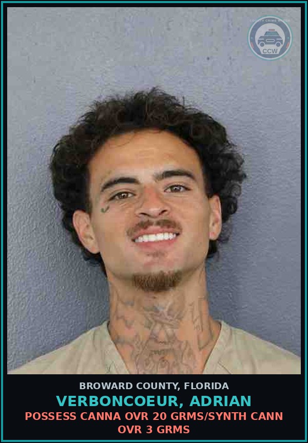 Booking mugshot of VERBONCOEUR, ADRIAN in Broward County