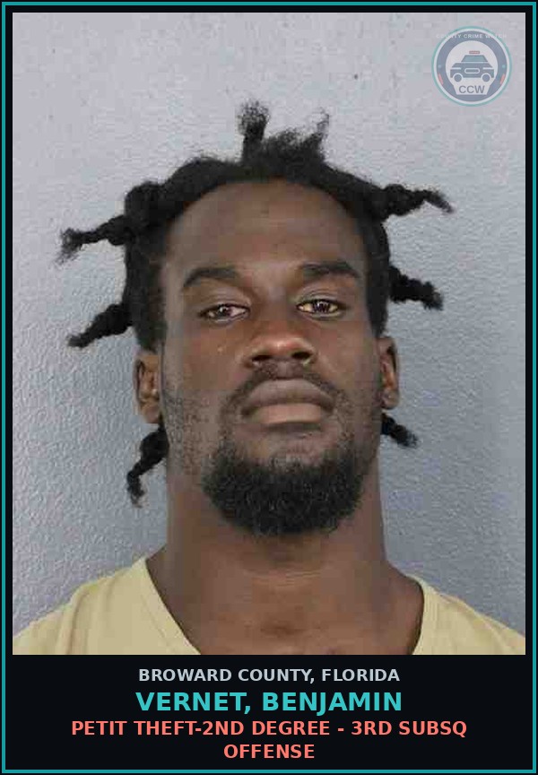 Booking mugshot of VERNET, BENJAMIN in Broward County