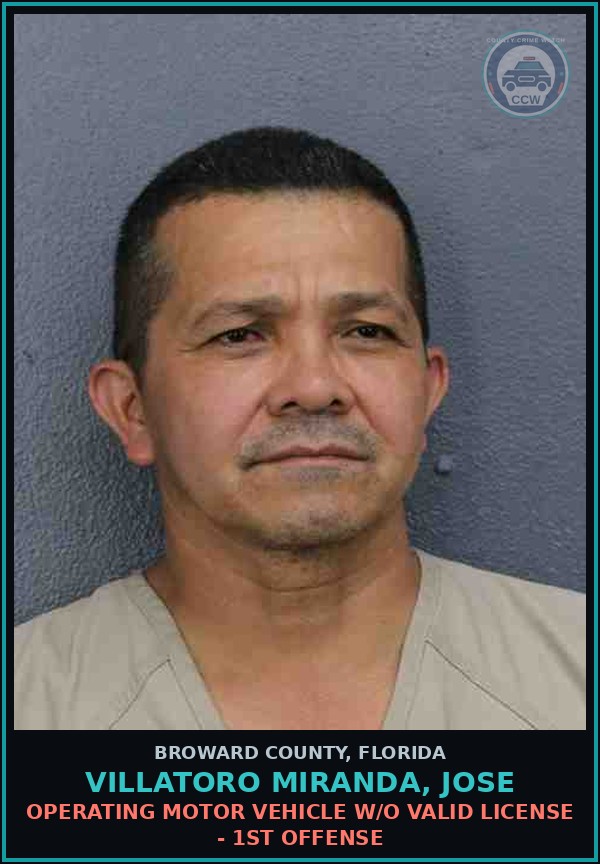Booking mugshot of VILLATORO MIRANDA, JOSE in Broward County
