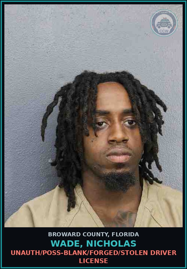 Booking mugshot of WADE, NICHOLAS in Broward County
