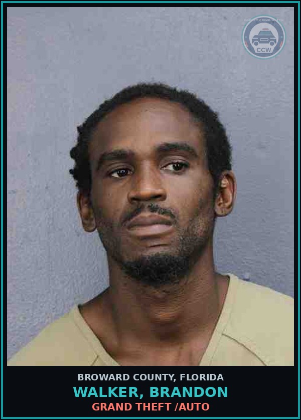 Booking mugshot of WALKER, BRANDON in Broward County