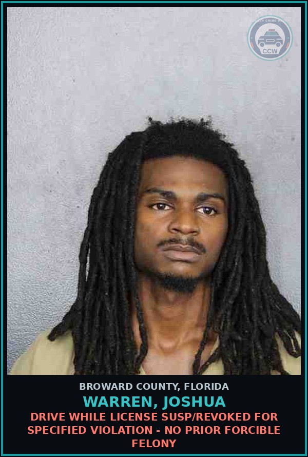 Booking mugshot of WARREN, JOSHUA in Broward County