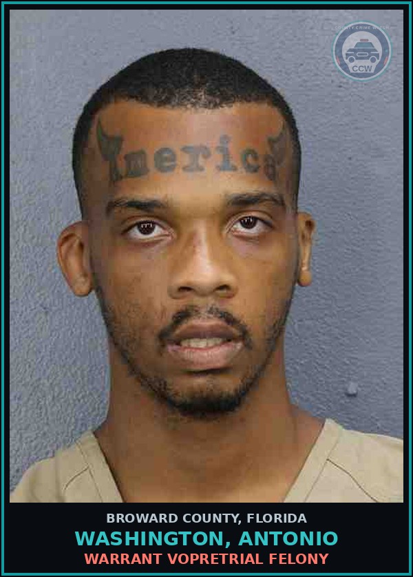 Booking mugshot of WASHINGTON, ANTONIO in Broward County