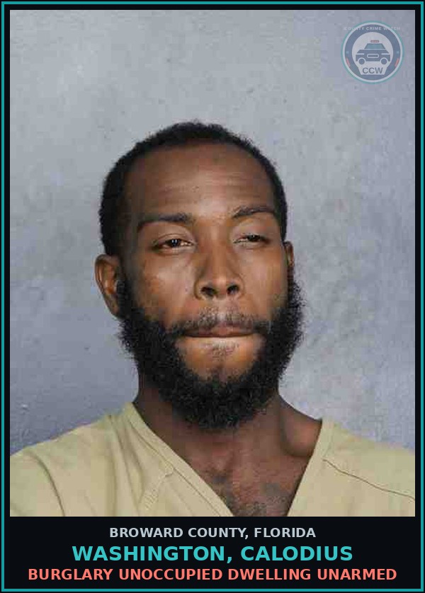 Booking mugshot of WASHINGTON, CALODIUS in Broward County