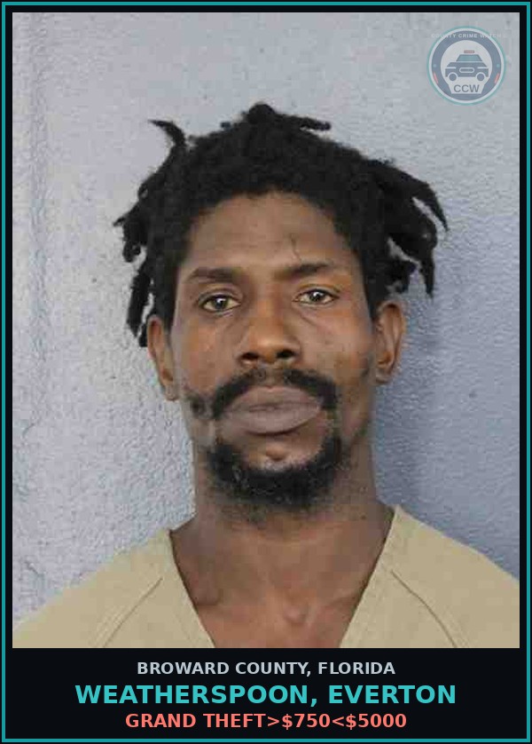 Booking mugshot of WEATHERSPOON, EVERTON in Broward County