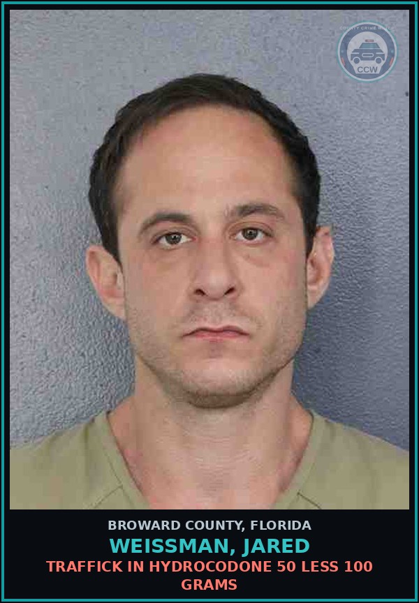 Booking mugshot of WEISSMAN, JARED in Broward County