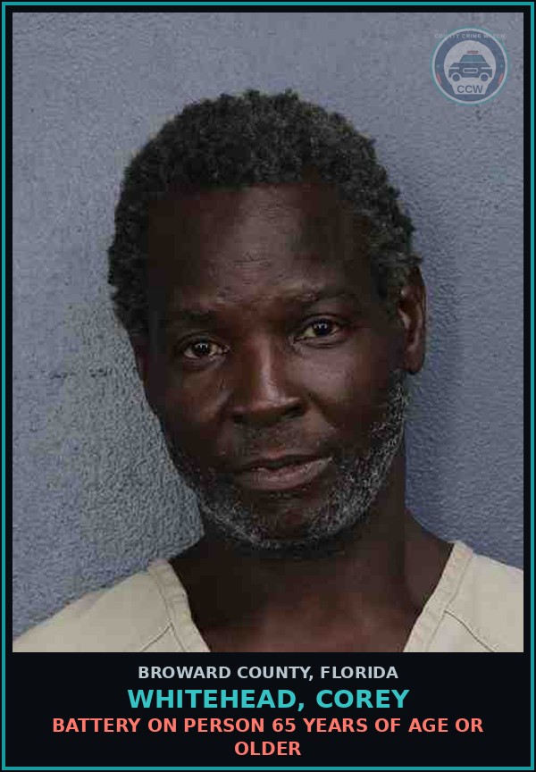 Booking mugshot of WHITEHEAD, COREY in Broward County