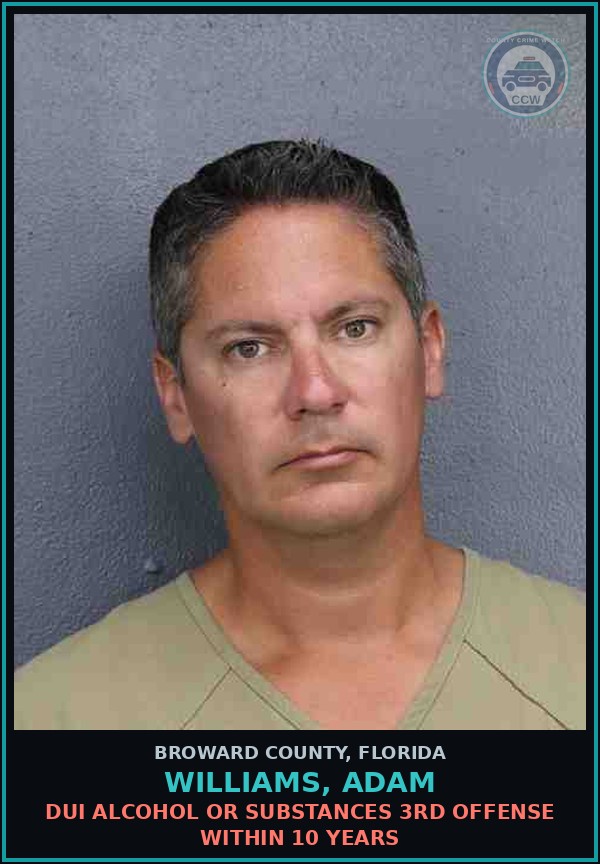 Booking mugshot of WILLIAMS, ADAM in Broward County