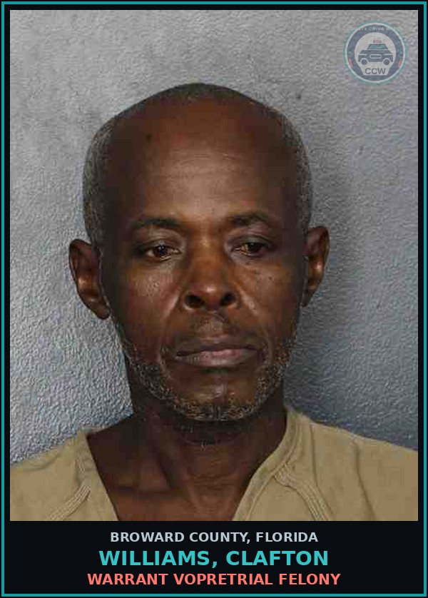 Booking mugshot of WILLIAMS, CLAFTON in Broward County