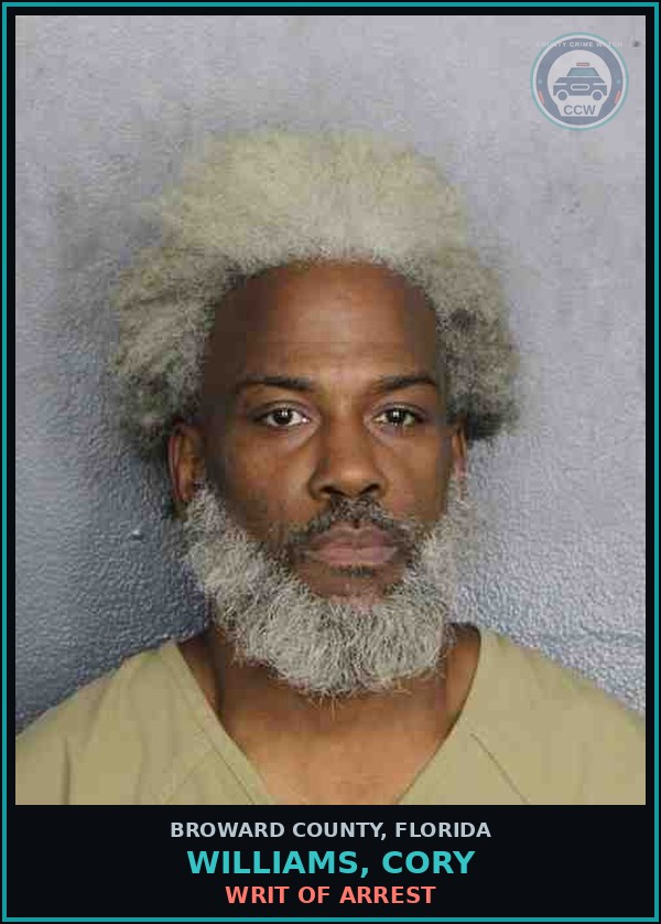 Booking mugshot of WILLIAMS, CORY in Broward County