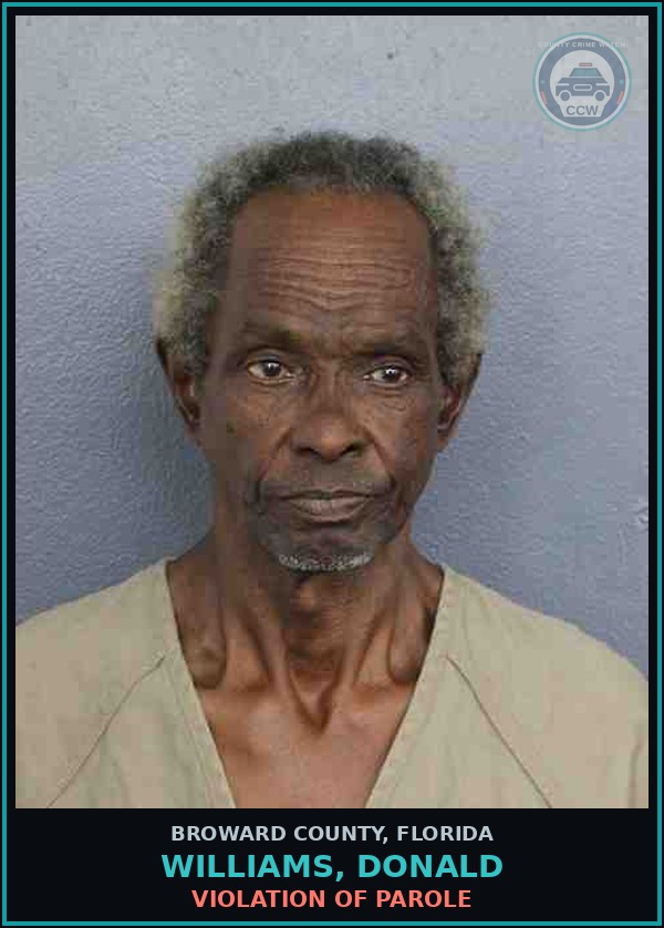 Booking mugshot of WILLIAMS, DONALD in Broward County