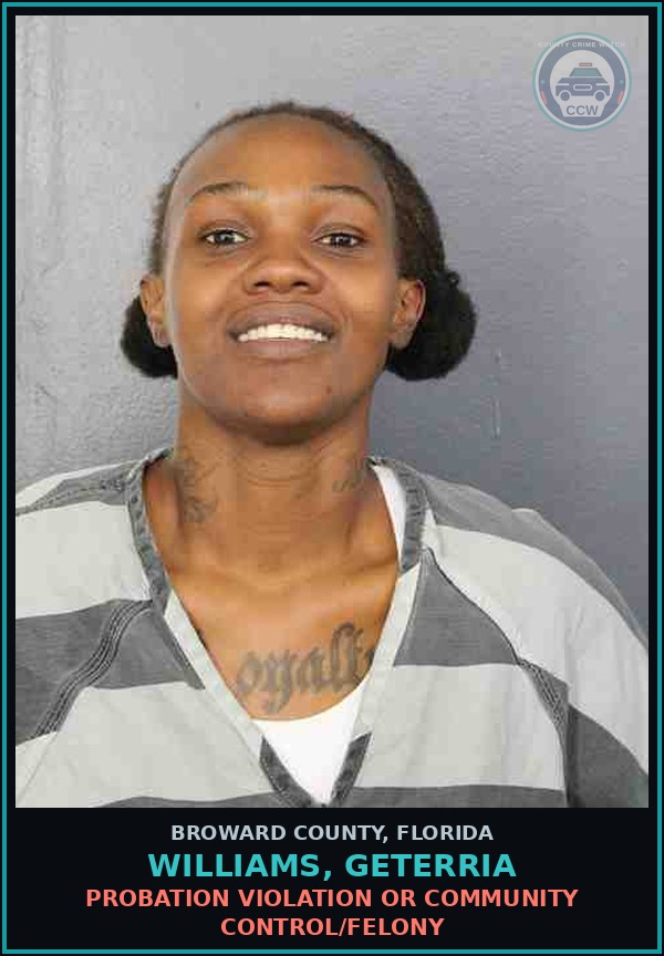 Booking mugshot of WILLIAMS, GETERRIA in Broward County