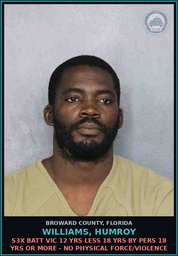 Booking mugshot of WILLIAMS, HUMROY in Broward County