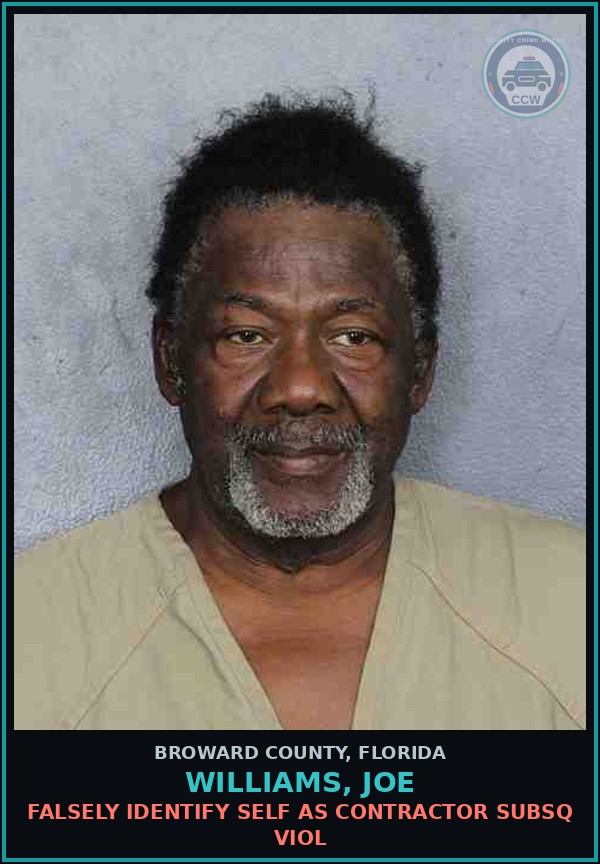 Booking mugshot of WILLIAMS, JOE in Broward County
