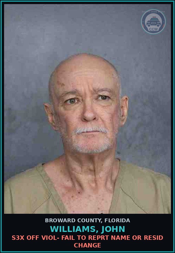 Booking mugshot of WILLIAMS, JOHN in Broward County
