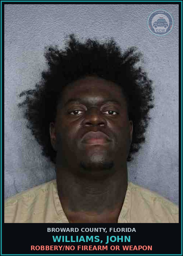 Booking mugshot of WILLIAMS, JOHN in Broward County