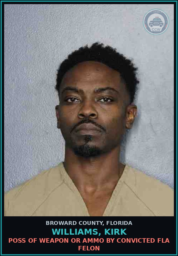 Booking mugshot of WILLIAMS, KIRK in Broward County
