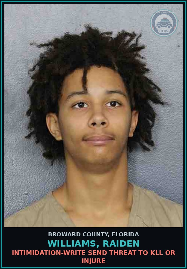 Booking mugshot of WILLIAMS, RAIDEN in Broward County
