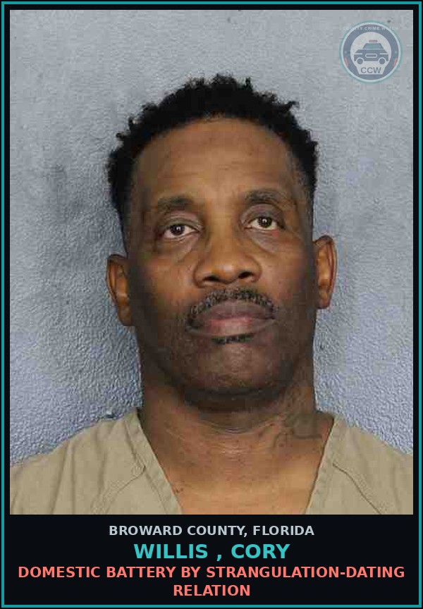 Booking mugshot of WILLIS , CORY in Broward County
