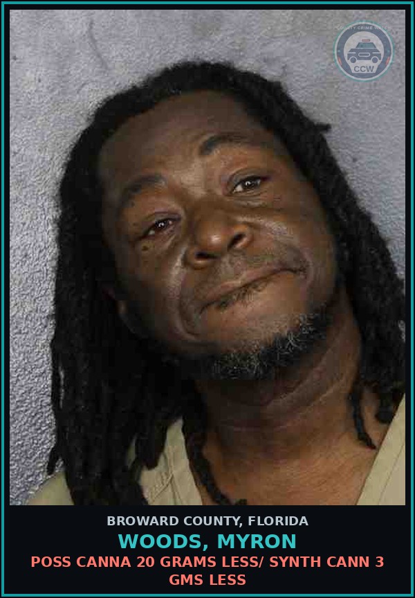 Booking mugshot of WOODS, MYRON in Broward County