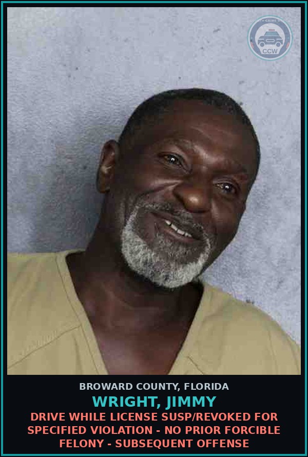 Booking mugshot of WRIGHT, JIMMY in Broward County