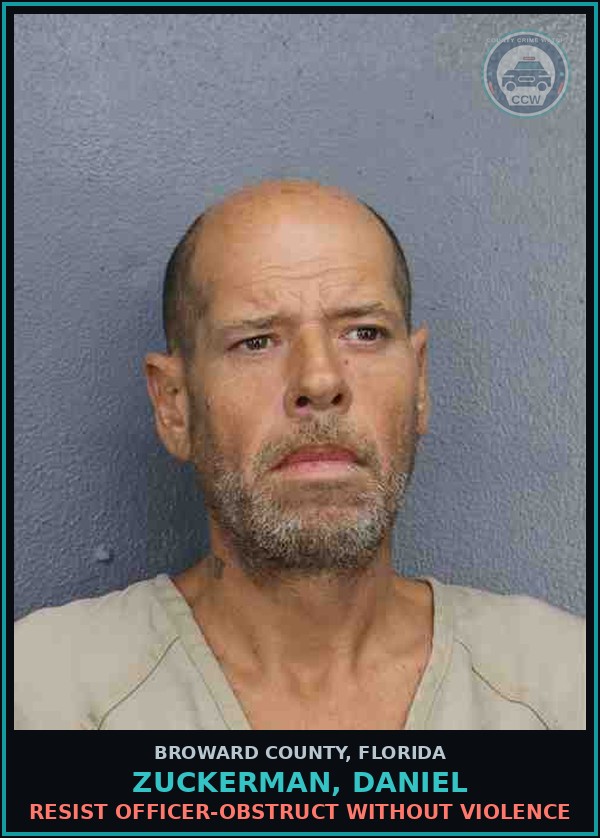 Booking mugshot of ZUCKERMAN, DANIEL in Broward County