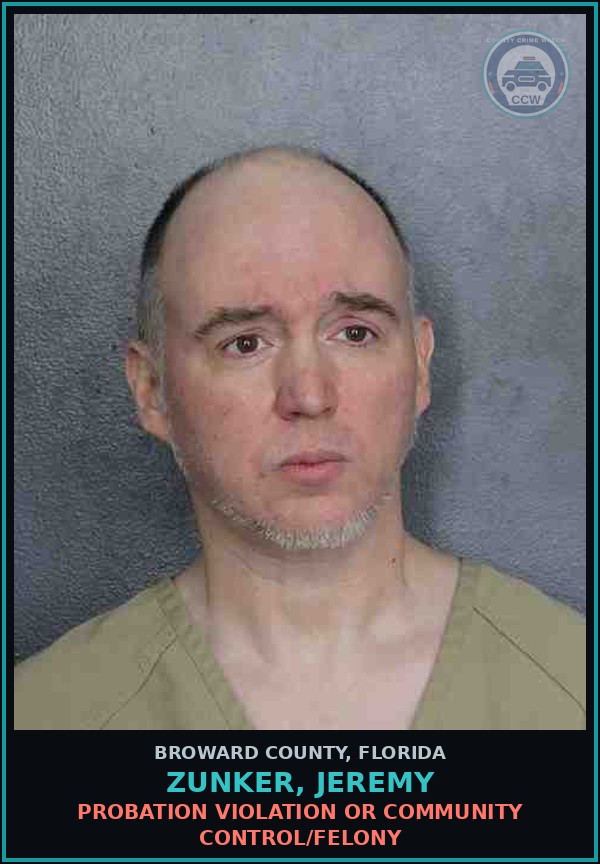 Booking mugshot of ZUNKER, JEREMY in Broward County