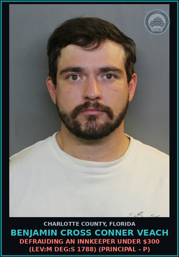 Booking mugshot of BENJAMIN CROSS CONNER VEACH in Charlotte County