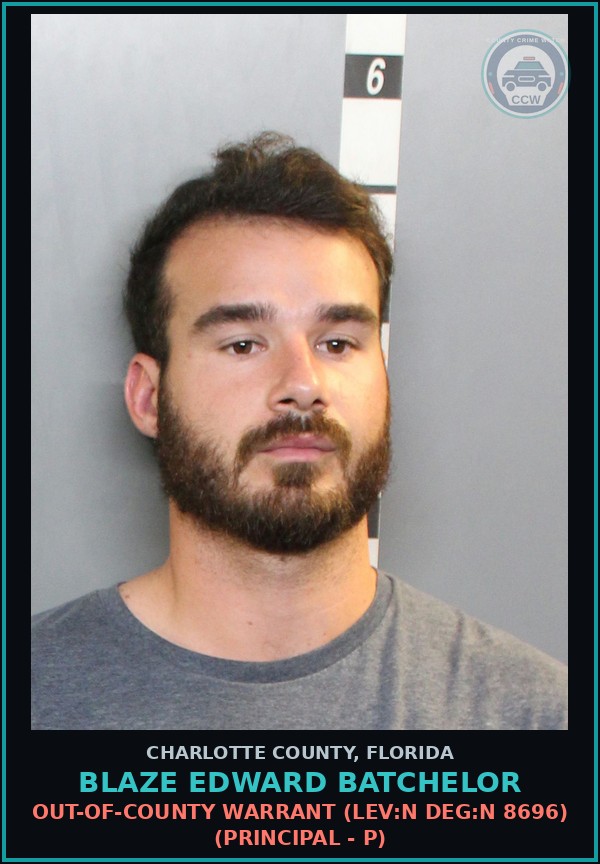 Booking mugshot of BLAZE EDWARD BATCHELOR in Charlotte County