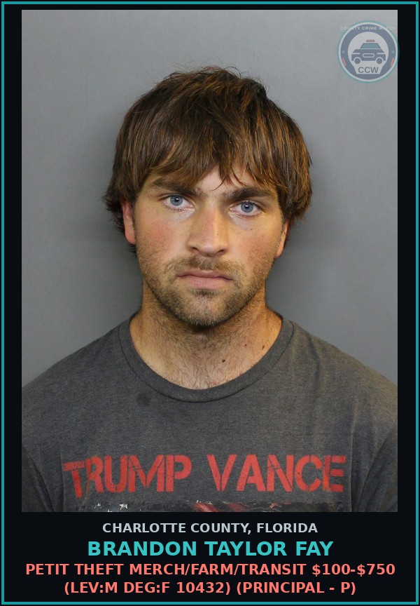 Booking mugshot of BRANDON TAYLOR FAY in Charlotte County