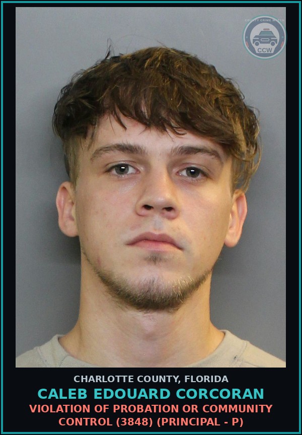 Booking mugshot of CALEB EDOUARD CORCORAN in Charlotte County