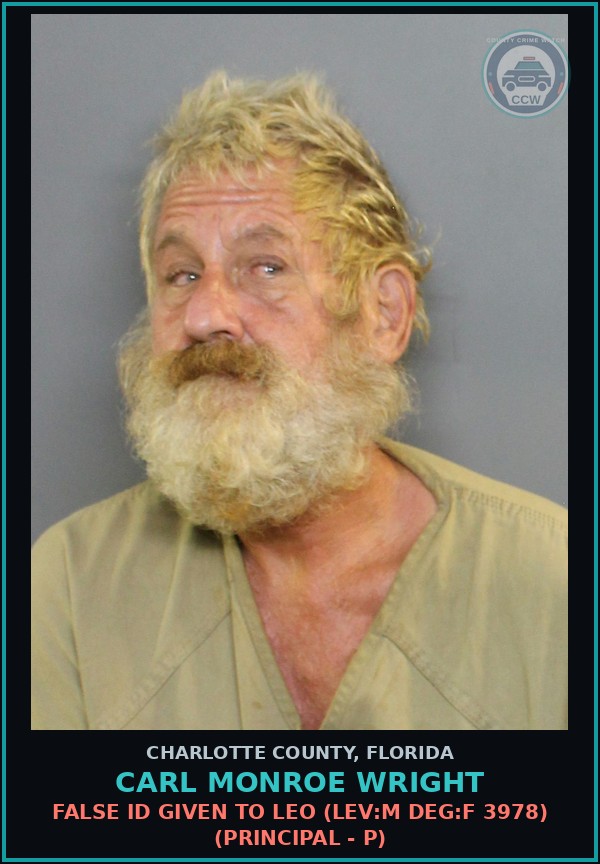 Booking mugshot of CARL MONROE WRIGHT in Charlotte County