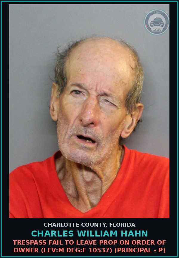 Booking mugshot of CHARLES WILLIAM HAHN in Charlotte County