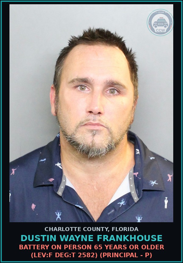 Booking mugshot of DUSTIN WAYNE FRANKHOUSE in Charlotte County
