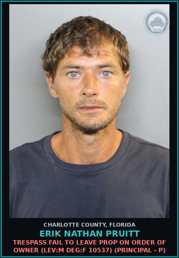 Booking mugshot of ERIK NATHAN PRUITT in Charlotte County