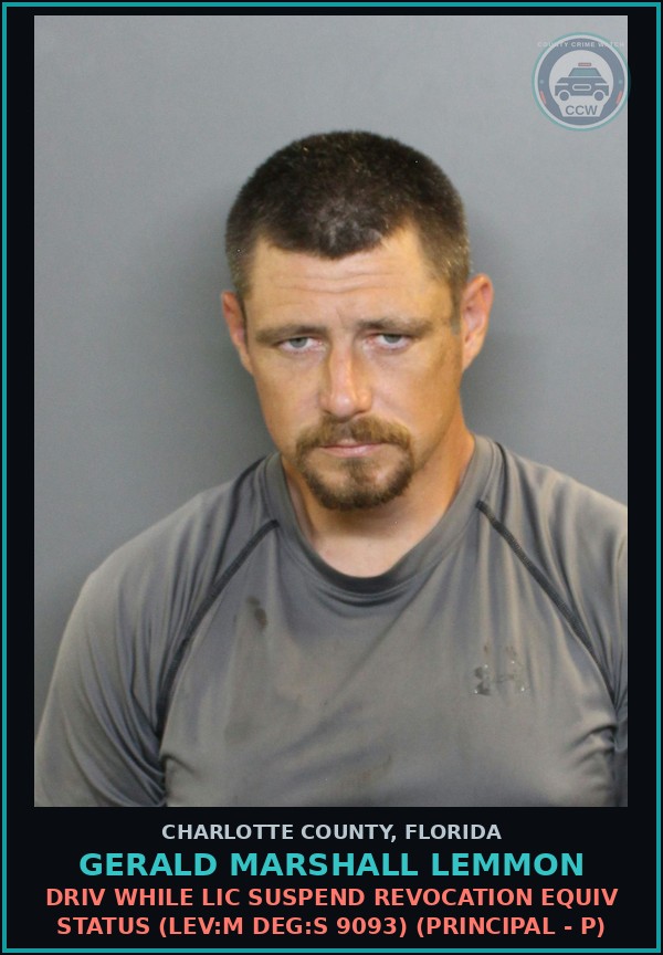 Booking mugshot of GERALD MARSHALL LEMMON in Charlotte County