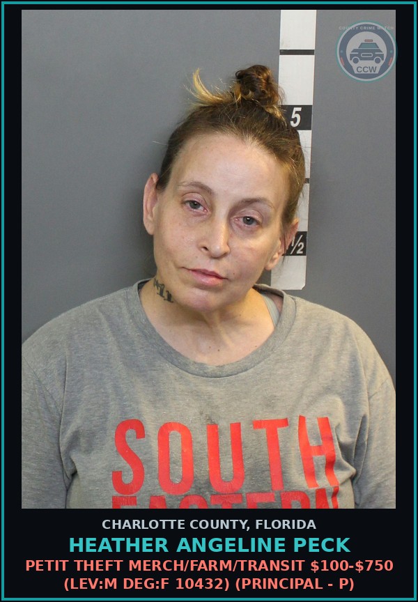 Booking mugshot of HEATHER ANGELINE PECK in Charlotte County