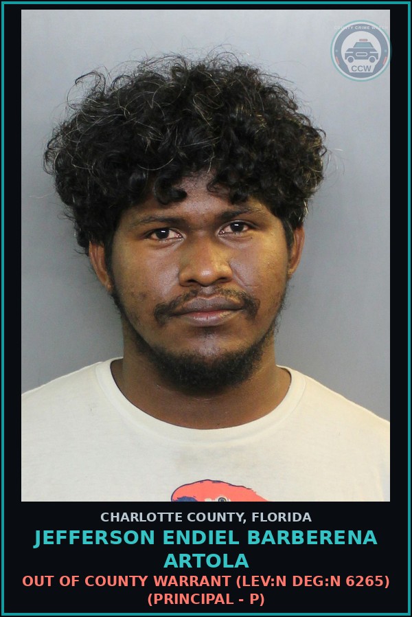 Booking mugshot of JEFFERSON ENDIEL BARBERENA ARTOLA in Charlotte County