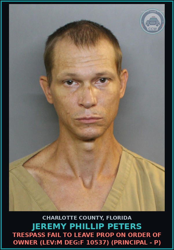 Booking mugshot of JEREMY PHILLIP PETERS in Charlotte County