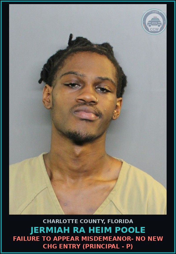 Booking mugshot of JERMIAH RA HEIM POOLE in Charlotte County