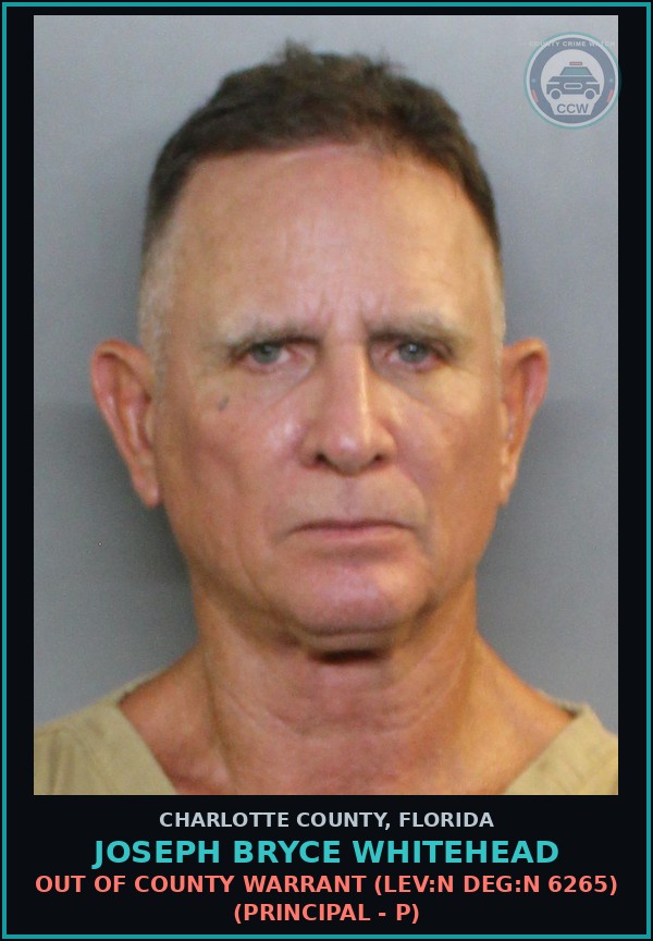 Booking mugshot of JOSEPH BRYCE WHITEHEAD in Charlotte County