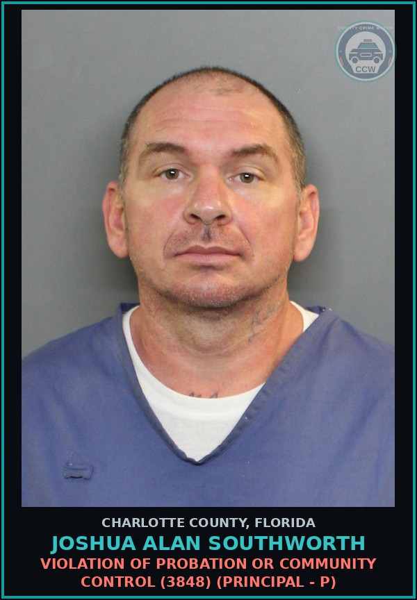 Booking mugshot of JOSHUA ALAN SOUTHWORTH in Charlotte County