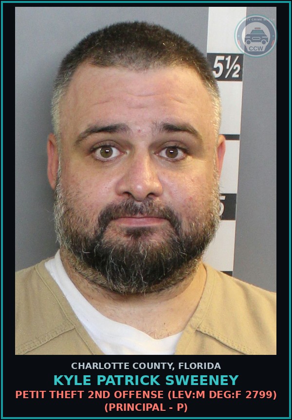 Booking mugshot of KYLE PATRICK SWEENEY in Charlotte County